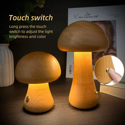 Cute Wooden Mushroom LED Night Light