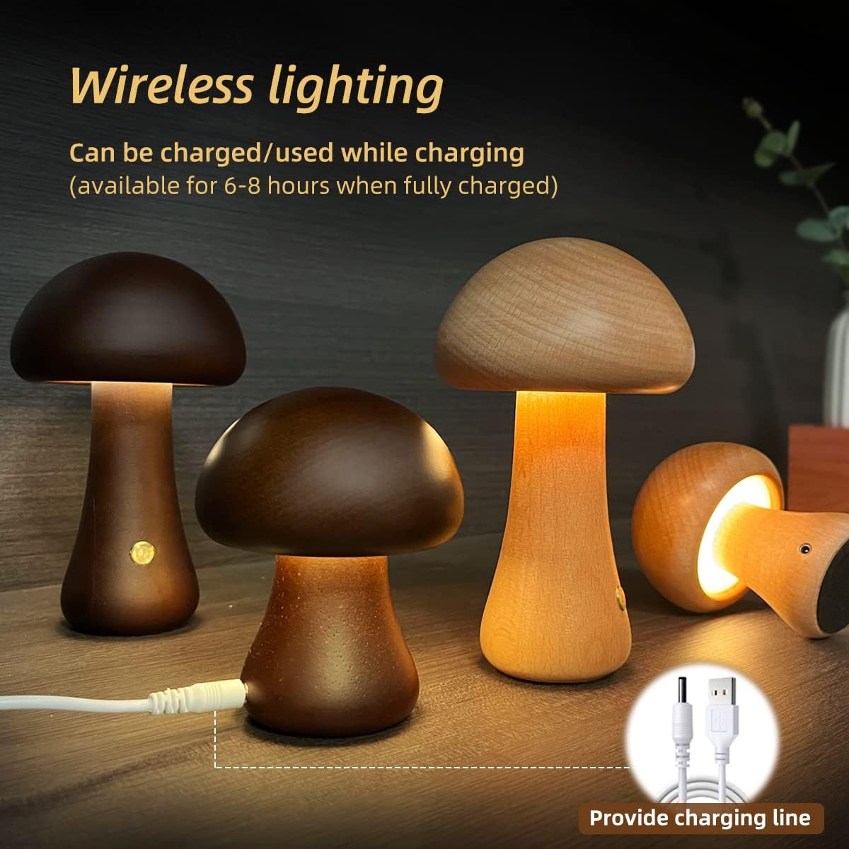 Cute Wooden Mushroom LED Night Light