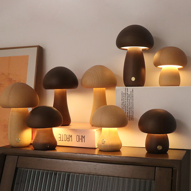 Cute Wooden Mushroom LED Night Light