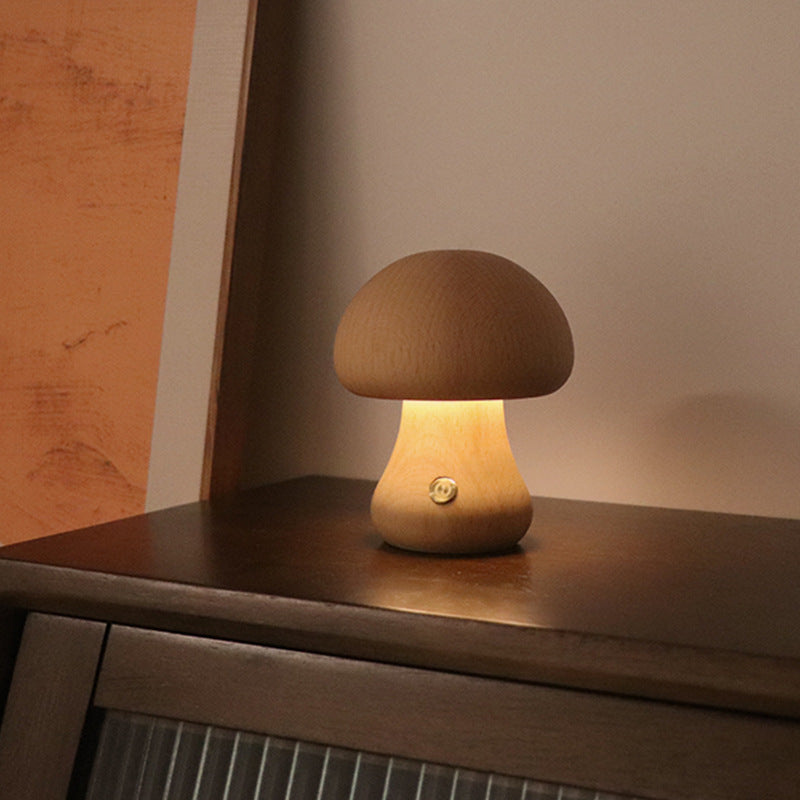 Cute Wooden Mushroom LED Night Light