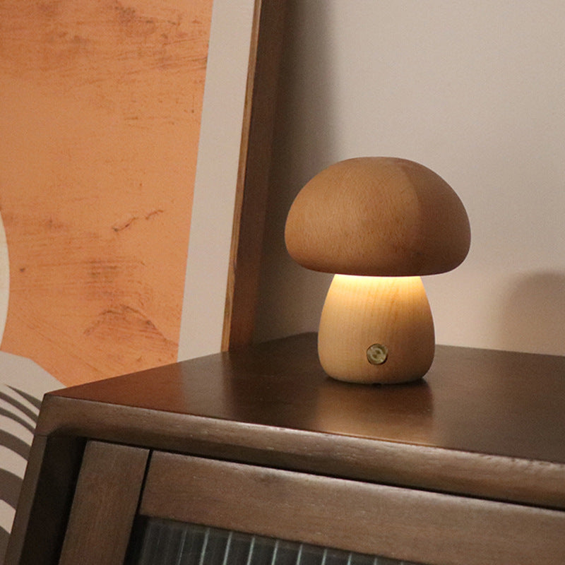 Cute Wooden Mushroom LED Night Light