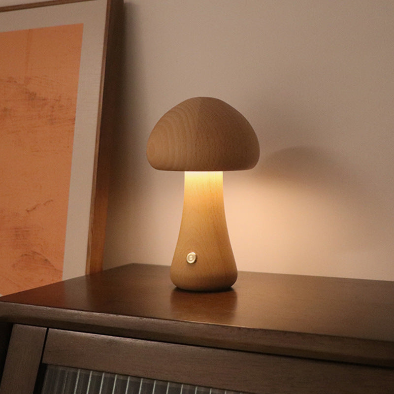 Cute Wooden Mushroom LED Night Light